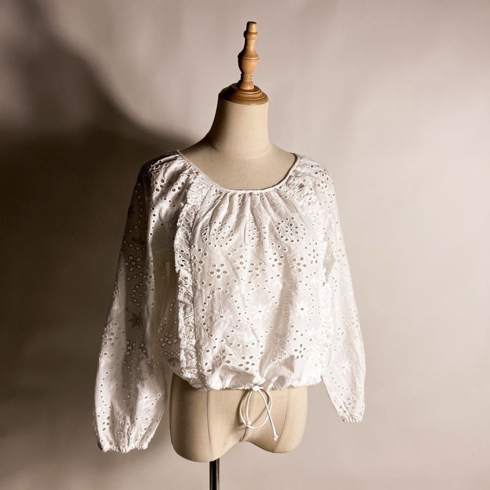 JOIE White Eyelet Cropped Tie Hem Women's Top